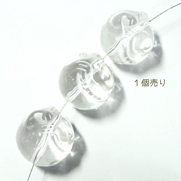 1397-《天然石いろいろ》　水晶　彫り　両手上げ招き猫　約１７．４x１７．９mm　１個 |  | 01