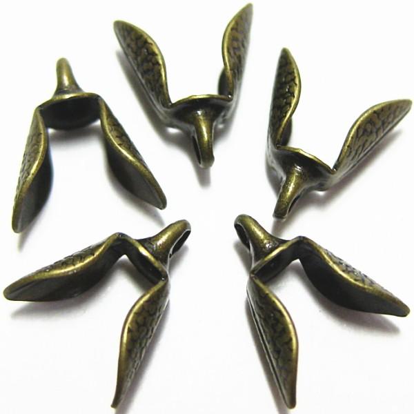14063-《メタルチャーム・パーツ》　座金/ビーズキャップ　真鍮古美　約４ｘ７mm　２０個/１セット | 