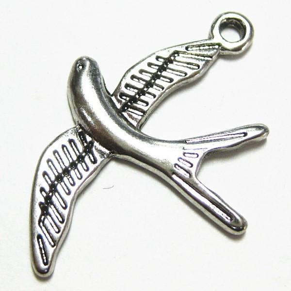 1410-《メタルチャーム・パーツ》　つばめ　銀古美　３１ｘ２２mm　１０個/１セット | 