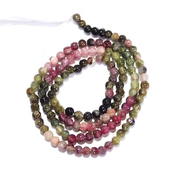 14205-《天然石　1連売り》　トルマリン　丸玉３ｍｍ　１本約３５cm | 
