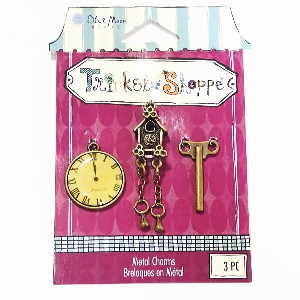 14366-《Blue Moon Beads》　時計チャームセット　真鍮古美　２０mm（左の時計）　３個/１セット | 