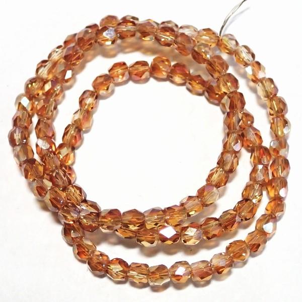 14407-〔ガラス〕　ビーズ　サドルブラウンＡＢ　３mm　１本（約１００個）/１パック | 