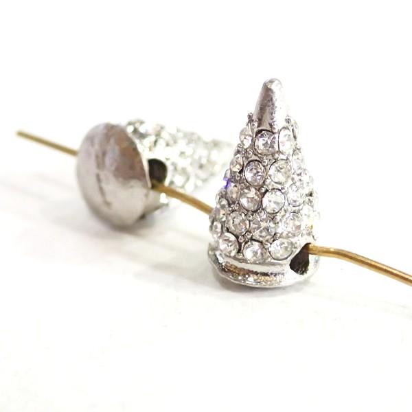 14414-《ラインストーン》　コーンビーズ　クリア/銀色　１７ｘ９mm（ホール２ｍｍ）　２個/１パック | 