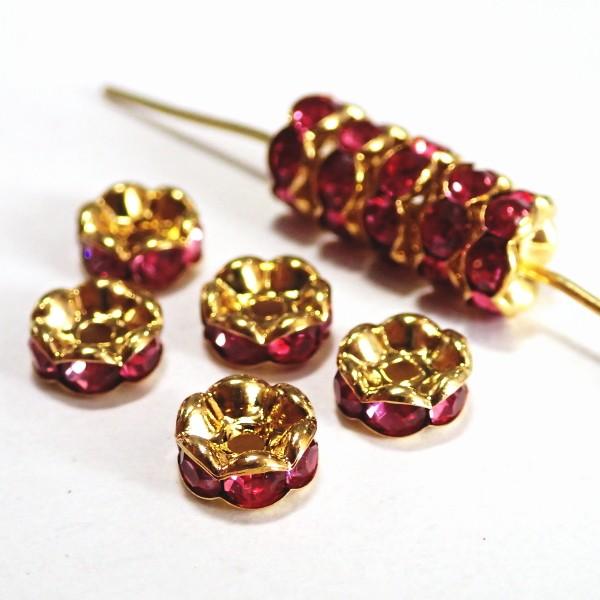 1479-《ラインストーンロンデル》　波ロンデル　ローズ/Ｇ　７mm　２０個/１パック | 