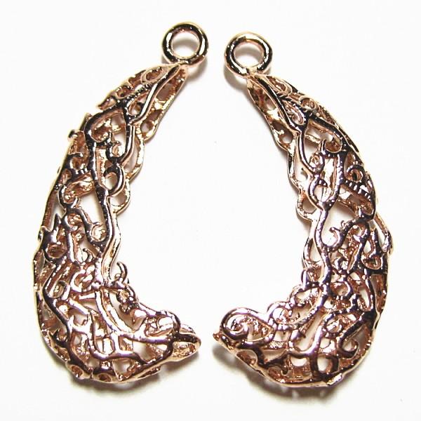 14819-《メタルチャーム・パーツ》　ピンクゴールド　３７ｘ２５ｘ５mm　２個/１セット | 