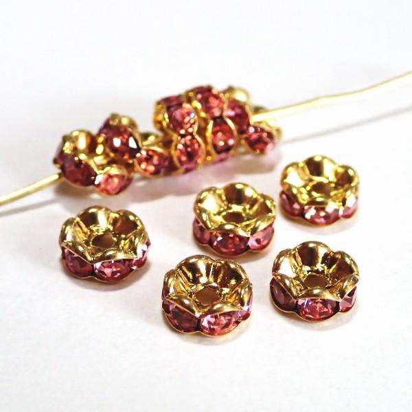 1485-《ラインストーンロンデル》　波ロンデル　ライトローズ/Ｇ　７mm　２０個/１パック | 