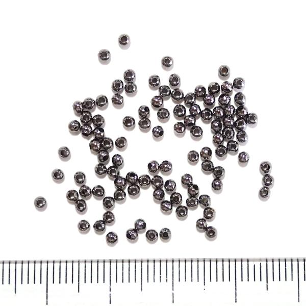 14886-【基本パーツ】メタルビーズ　黒銀色　２mm丸玉　約１００個/１パック | 