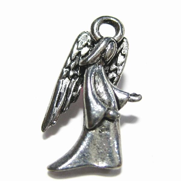 15018-【ＮＹピューター】　横向き天使　チャーム　銀古美　１８mm　５個/１セット | 