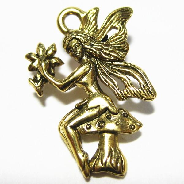 15020-【ＮＹピューター】　フェアリー　チャーム　金古美　２３mm　５個/１セット | 