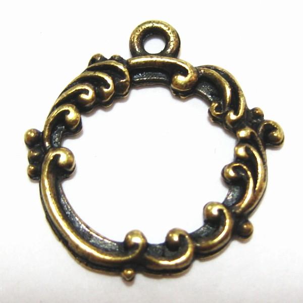 15029-【ＮＹピューター】　波リング　チャーム　真鍮古美　１６mm　５個/１セット | 