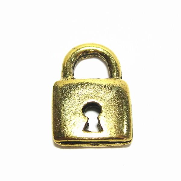 15035-【ＮＹピューター】　南京錠　チャーム　金古美　１５mm　５個/１セット | 