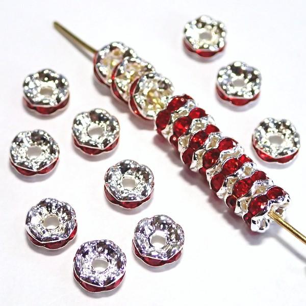 15210-《ラインストーンロンデル》　波ロンデル　レッド/Ｓ　６mm　２０個/１パック | 