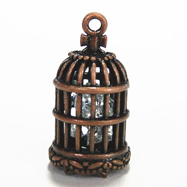 1524-《メタルチャーム・パーツ》　鳥かご（ガラス入り）　銅古美　２１．５ｘ１１．５mm　１個 | 