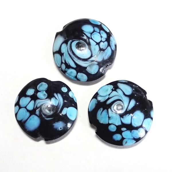 1531-〔ガラス〕　ランプビーズ　フラットラウンド　ブラックブルー　２０mm　３個/１パック | 
