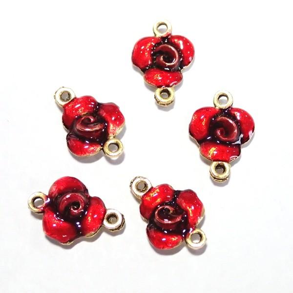 15594-【ＮＹピューター】　薔薇　コネクター　エナメル　赤　金古美　１０mm　５個/１セット | 