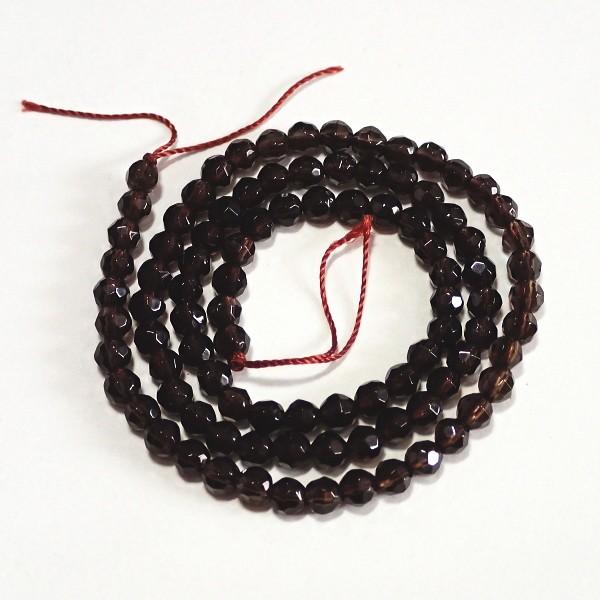 1584-《天然石カット丸玉１連》　スモーキークォーツ　４mm　１本/約３８cm | 