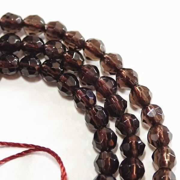 1584-《天然石カット丸玉１連》　スモーキークォーツ　４mm　１本/約３８cm |  | 01