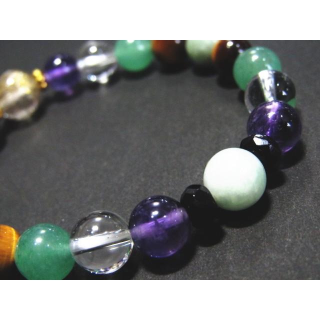 16001-【天然石ブレスレット】ルチルクオーツ+マルチミックス アメジスト 水晶 アベンチュリン タイガーアイ ヒスイ オニキス ロンデル |  | 02