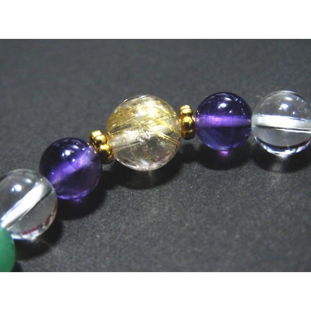 16001-【天然石ブレスレット】ルチルクオーツ+マルチミックス アメジスト 水晶 アベンチュリン タイガーアイ ヒスイ オニキス ロンデル |  | 03