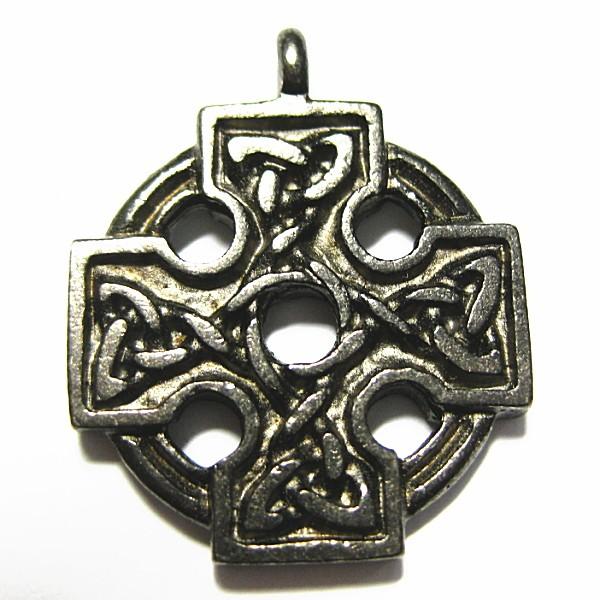 1706-《Vintage・パーツ》　ピューターチャーム　クロス　ブラック　２３mm　１個 | 