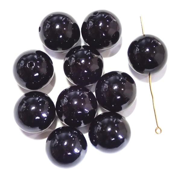1777-『アクリル』　樹脂パール　ブラック　丸玉　１８mm　１０個/１パック | 