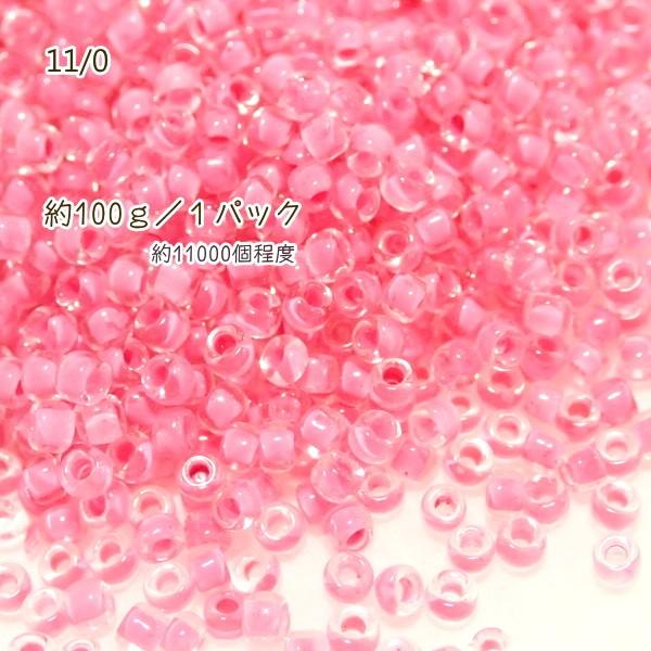 1811-《シードビーズ》　マツノ丸小　クリスタル/ライトローズライン　約１００ｇ/１パック | 