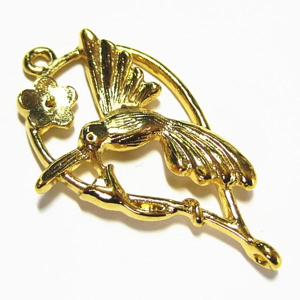 1897-《メタルチャーム・パーツ》　はちどりコネクター　金色　３６x２０mm　５個/１セット | 
