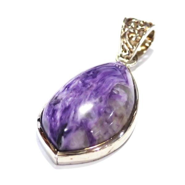 1933-《天然石ペンダント》　チャロアイト　シルバーペンダントトップ　３４ｘ１９mm（１３．９ｇ）　１個 |  | 05