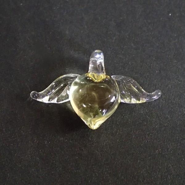 1940-〔ガラス〕　ハートと天使の羽根　イエロー　平均１４x２４mm　１個 | 