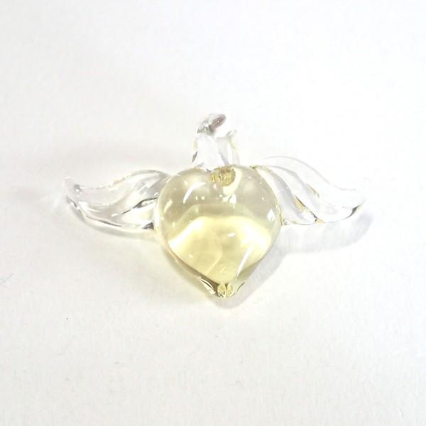 1940-〔ガラス〕　ハートと天使の羽根　イエロー　平均１４x２４mm　１個 |  | 01