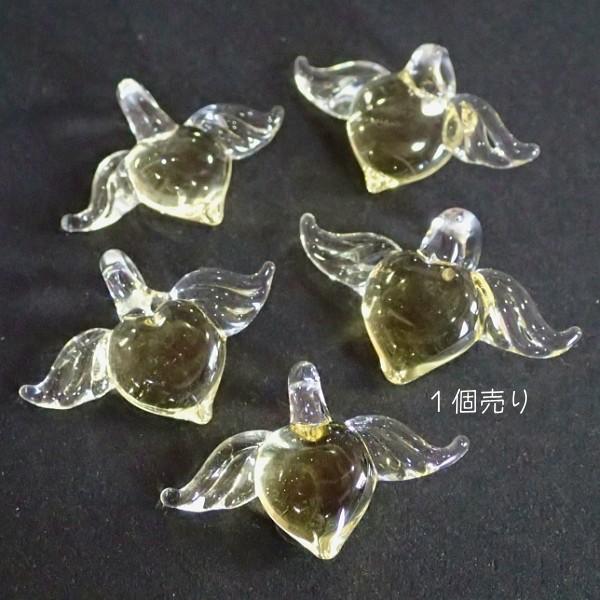 1940-〔ガラス〕　ハートと天使の羽根　イエロー　平均１４x２４mm　１個 |  | 02