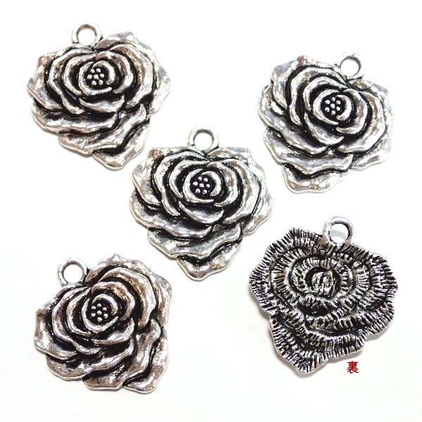 20028-ハートローズチャーム 銀古美【5個】 | 