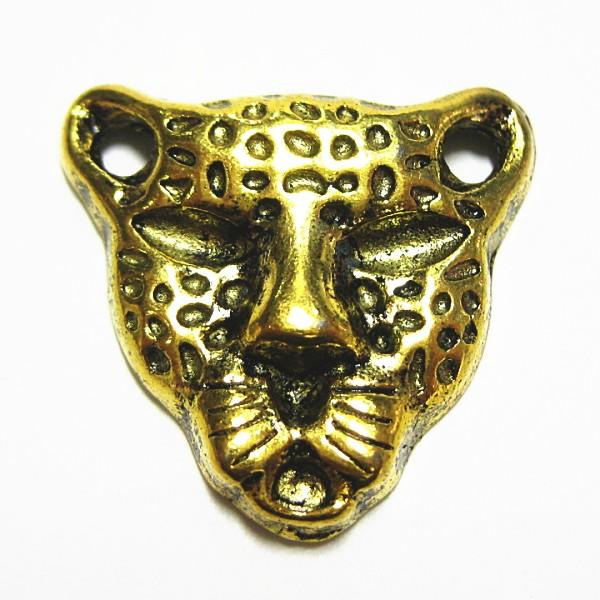 20064-《メタルチャーム・パーツ》　豹？コネクター　金古美　２２ｘ２２mm　４個/１セット | 