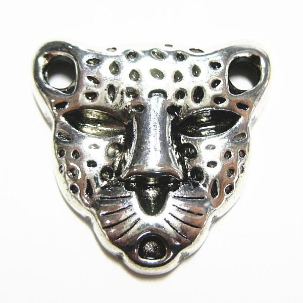 20065-《メタルチャーム・パーツ》　豹？コネクター　銀古美　２２ｘ２２mm　４個/１セット | 