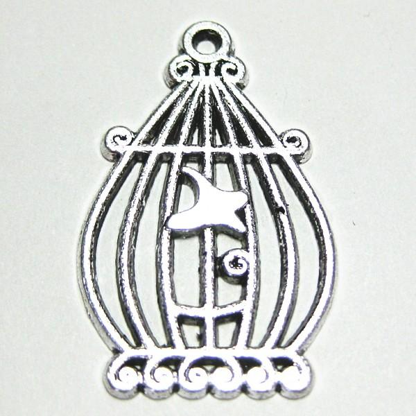 20067-《メタルチャーム・パーツ》　鳥かご　銀古美　３２ｘ２０mm　１０個/１セット | 