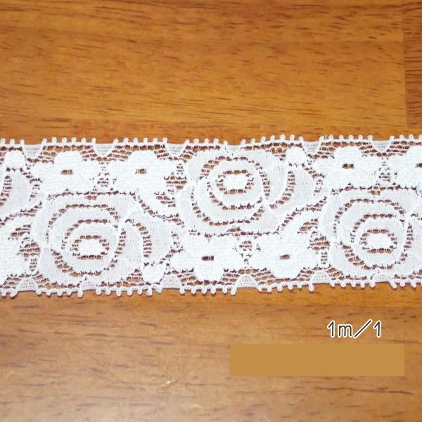 20107-〈レース/リボン〉　ホワイトレース（伸縮あり）　４cm巾　１メートル/１本 | 