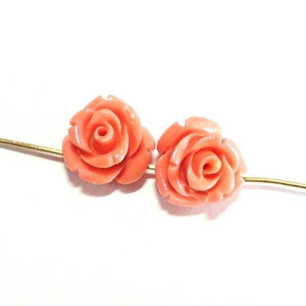 20374-【人造コーラル】　薔薇　サーモンピンク　横ホール　１２mm　２個/１パック | 