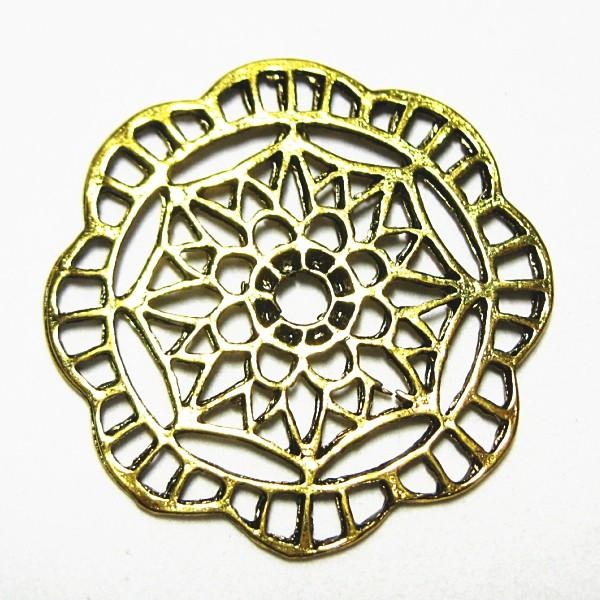 20420-《メタルチャーム・パーツ》　フラワー　金古美　２６mm　１０個/１セット | 