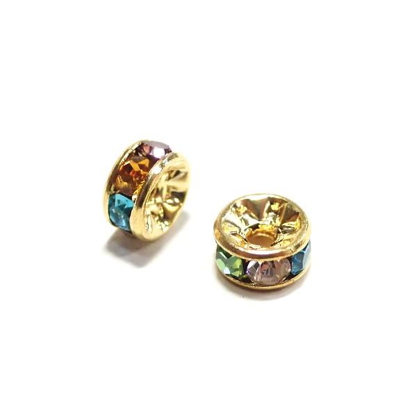 20541-【チェコラインストーンロンデル】　マルチカラー/ゴールド　５ｍｍ　２個/１パック | 