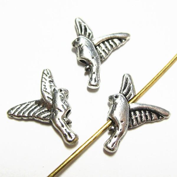 21087-《メタルチャーム・パーツ》　小鳥ビーズ　銀古美　１４ｘ１０mm　２０個/１セット | 