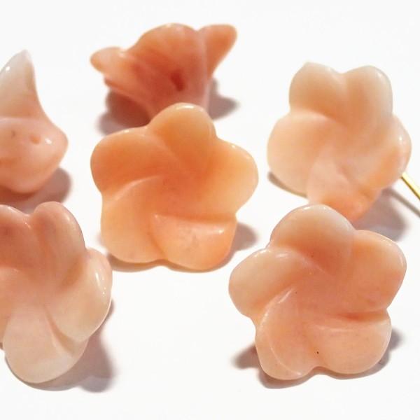 21098-《天然石　立体花》　ピーチクォーツ（濃）　１６mm　６個/１パック | 