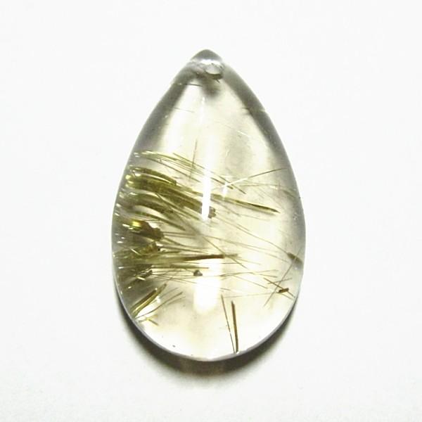 21204-《天然石ペンダント》　ゴールド・ルチルクォーツ　約２４ｘ１４mm（４．１ｇ）　１個 | 