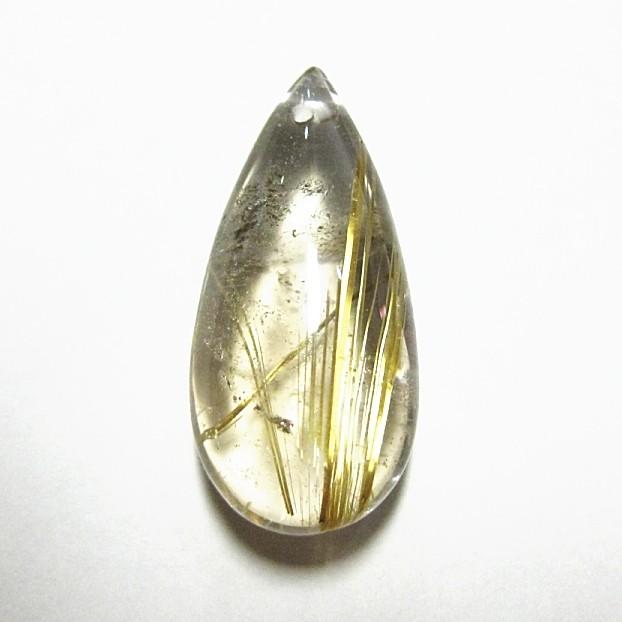 21205-《天然石ペンダント》　ゴールド・ルチルクォーツ　約２７ｘ１３mm（４．５ｇ）　１個 | 