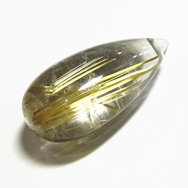 21205-《天然石ペンダント》　ゴールド・ルチルクォーツ　約２７ｘ１３mm（４．５ｇ）　１個 |  | 01