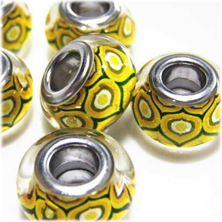 21321-『アクリル』レジン　ヨーロピアンビーズ イエロー １４ｘ８mm　１個 | 