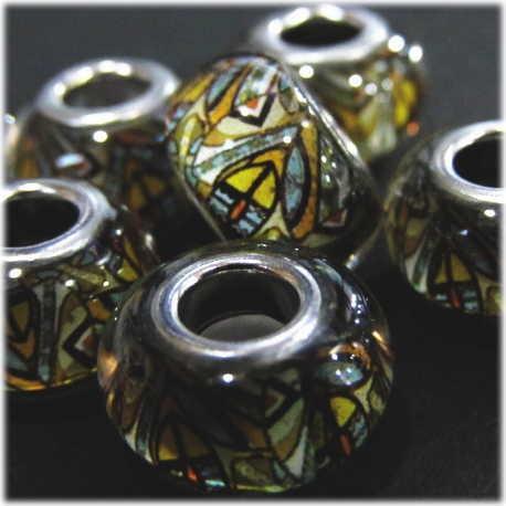 21322-『アクリル』レジン　ヨーロピアンビーズ  イエローモザイク １４x８mm　１個 |  | 01