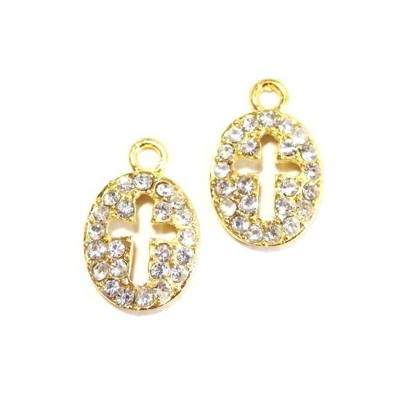 21336-《ラインストーン》　クロスチャーム　クリア/G　１５x１０mm　２個/１パック |  | 01