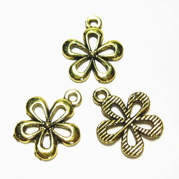 21371-《メタルチャーム・パーツ》　お花　金古美　１８ｘ１５mm　１０個/１セット | 