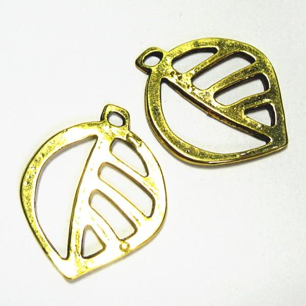 21374-《メタルチャーム・パーツ》　葉っぱ　金古美　２７ｘ２２mm　５個/１セット | 