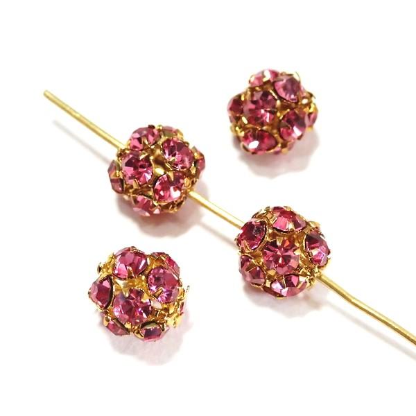 21425-《ラインストーン》　ビーズ　ローズ/G　８mm　４個/１パック | 